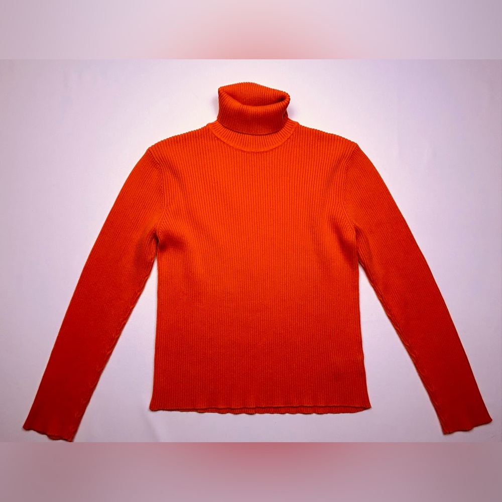 VTG Lauren Ralph Lauren Orange 🍊 Rib Knit Turtleneck Large - Picture 2 of 10